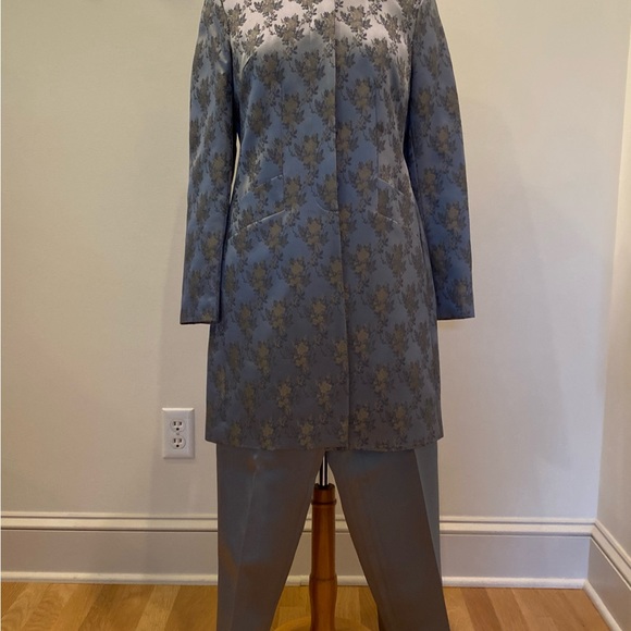 Kate Hill Womens Set Blue Print Long Blazer Satin Blue Pant/Jacket 4/Pant6 - Picture 5 of 15